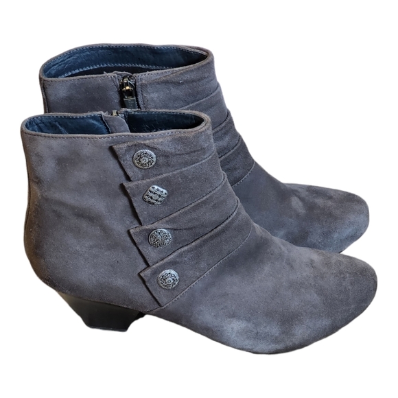 Dansko Gray Suede Ankle Boots with Button Detail - Picture 3 of 12